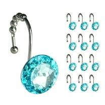 Round Teal Blue with Glide Balls Shower Curtain Hooks for Mermaid Shower Curtains, Rust Proof Metal Rhinestones Shower Curtain Rings