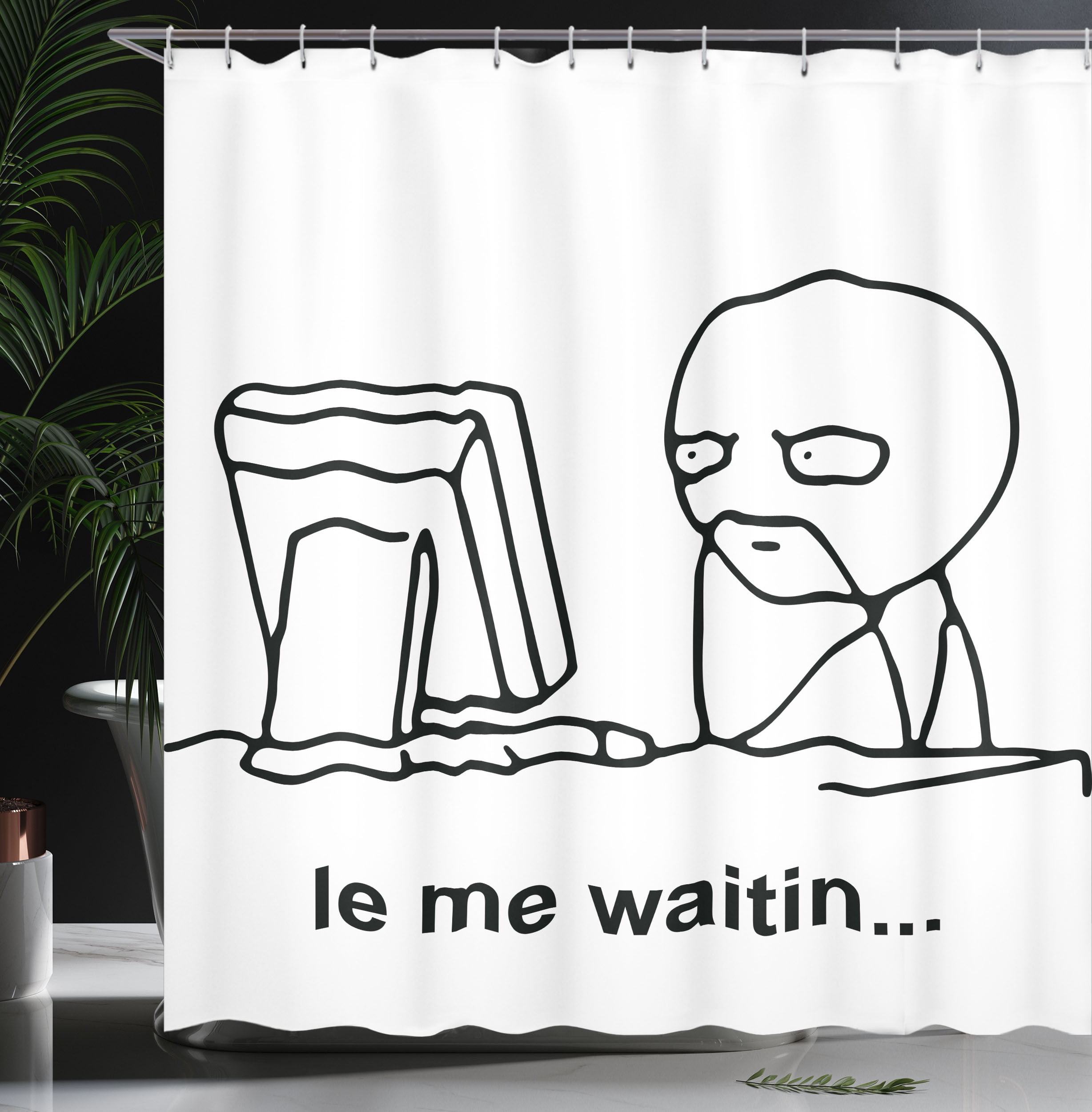Humor Shower Curtain, Stickman Meme Face Icon Looking at Computer