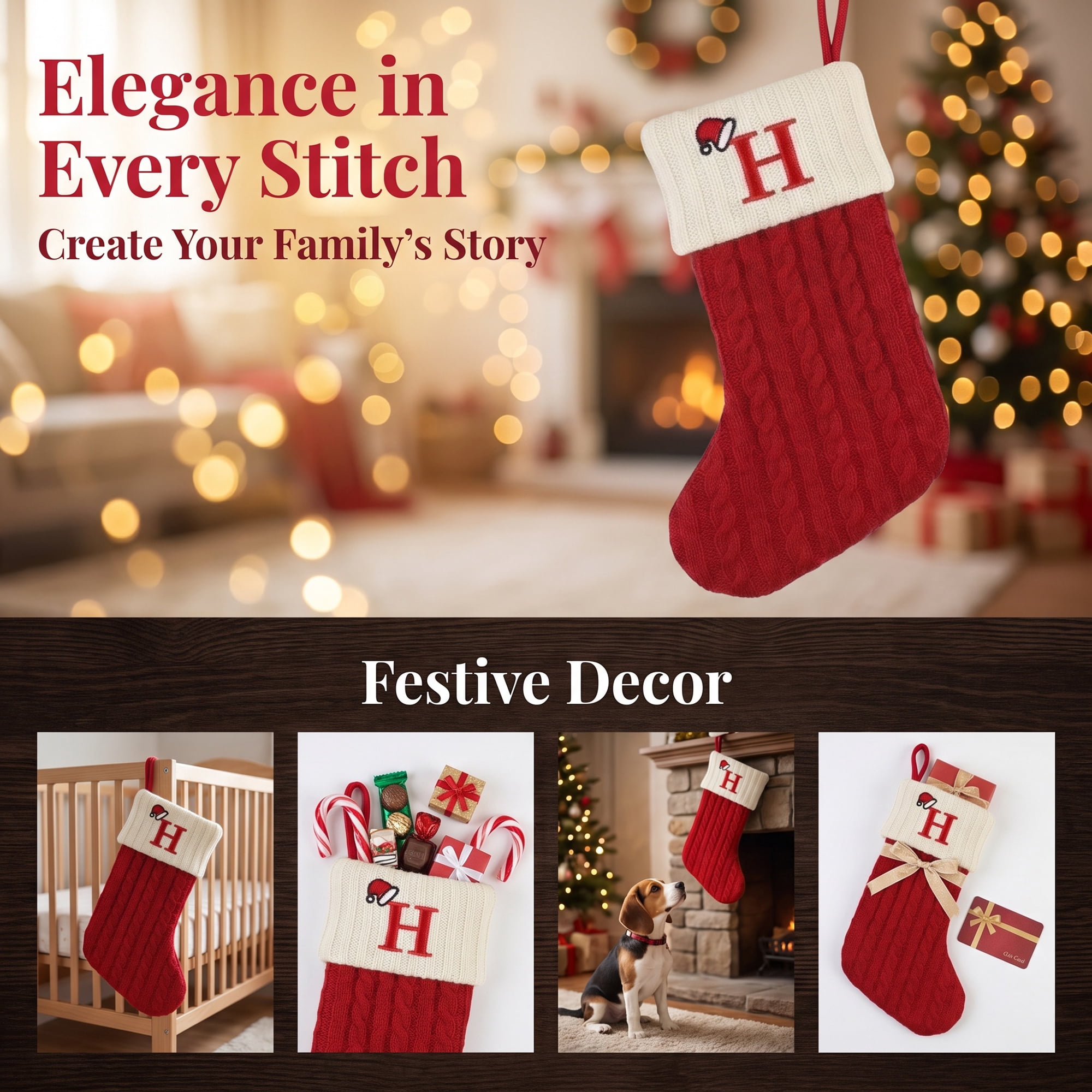 Unique Bargains Cartoon Christmas Luxury Grand Hearth Accent Stocking Letter H 8"