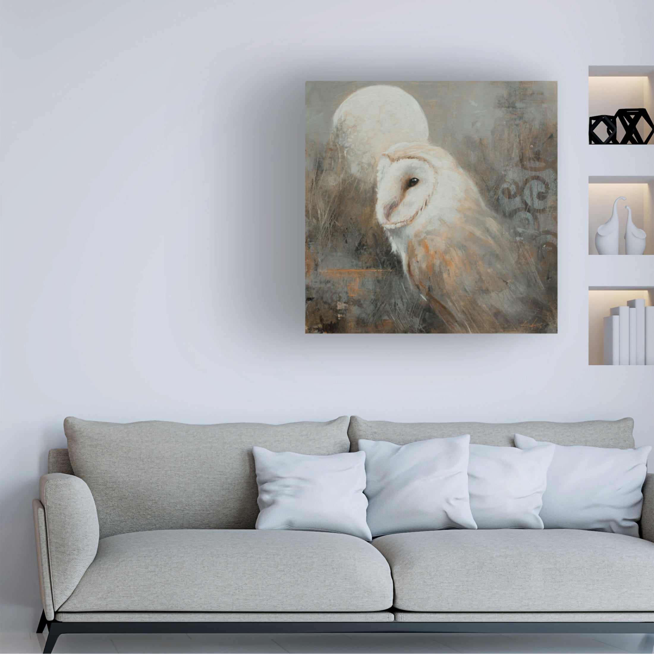 Canvas Wall Art - John Silver 'Barn Owl 2' Wall Art for Living Room, Bedroom, or Office Décor by Trademark Fine Art - 24 x 24 Inches