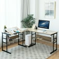 thumbnail image 3 of Gymax L-Shaped Computer Desk Drafting Table Workstation w/ Tiltable Tabletop Natural, 3 of 10