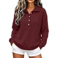 thumbnail image 3 of Women Waffle Knit Polo Sweatshirt Sevevn Collared Henley Button Long Sleeve Side Pocket Loose Casual Pullover Tops, 3 of 9