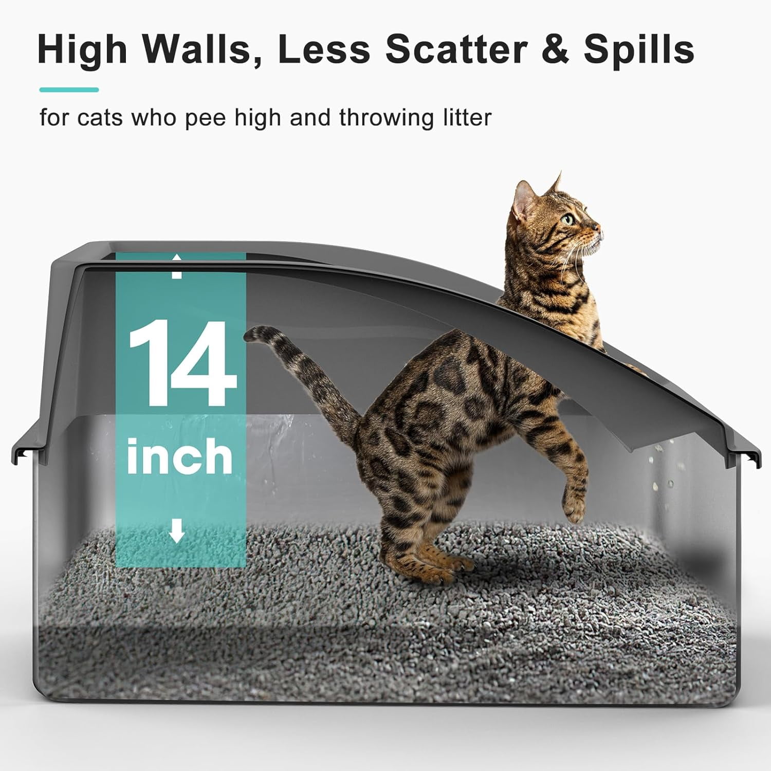 Stainless Steel Litter Box | Metal Kitty Litter Box with Lid High Sided for Small Cats or Injured Cats, Bunny Litter Boxes, Low Entry, Odor-Free, Non-Stick,Includes Scoop (Dark Gray, Small)