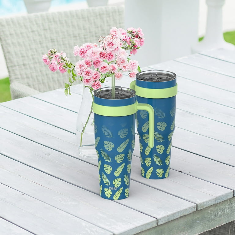 花模様 蓋付き 硯 緑 Zak Designs Stainless Steel Tumbler - 40 oz - Keeps Drinks