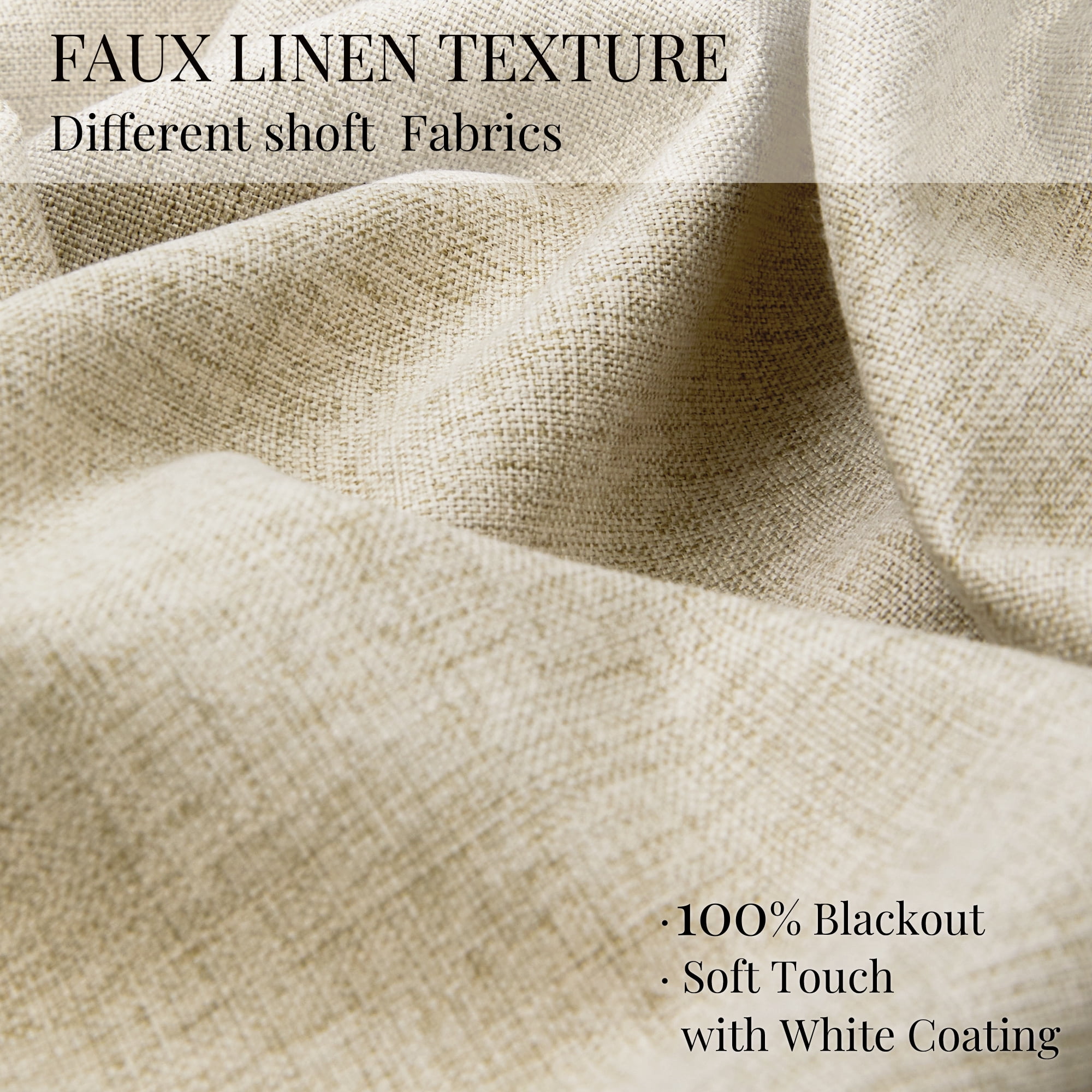 ZOPZO Faux Linen 100% Blackout Curtains, Flaxen, 52W x 72L Inch, 2 Panels，Thermal Insulated Drapes for Bedroom