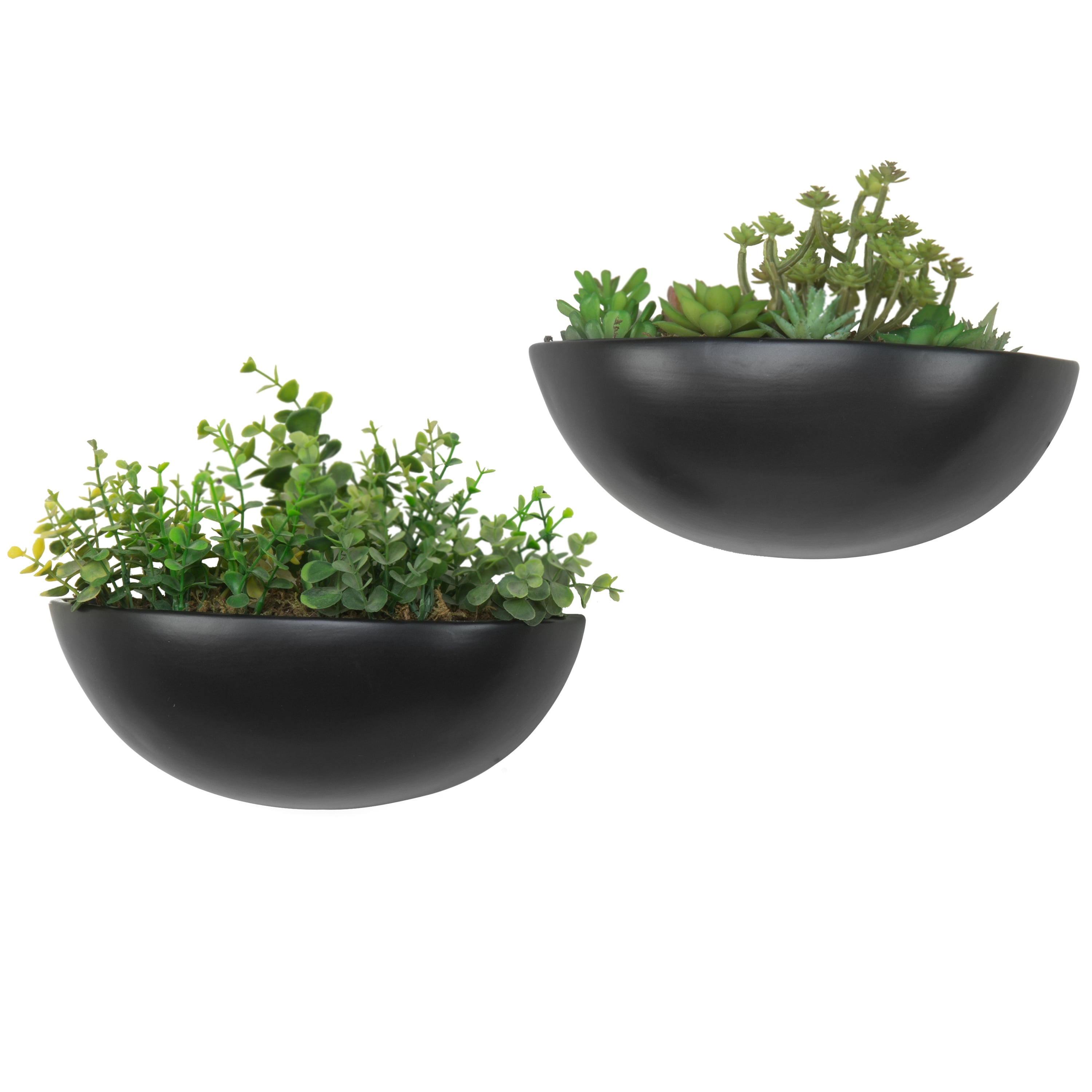 MyGift Set of 2 Black Wall Planter, 12 Inch Semi Circle Hanging Wall