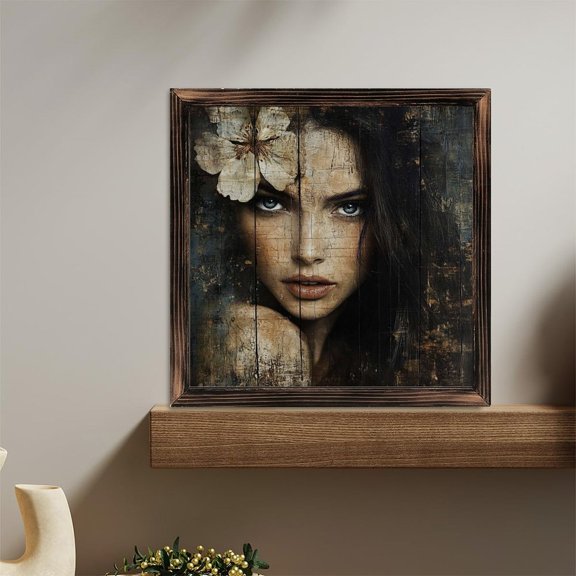 Portrait Woman Flower Art Wooden Sign Wall Plaque - Vintage Art Decoration, Wall Decoration - Ideal Gift For Home Decoration, Living Room, Bathroom, Bedroom, Garden, Dining, Bar, Cafe, Festival Par