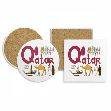 

Qatar National symbol Landmark Pattern Coaster Cup Mug Holder Absorbent Stone Cork Base Set