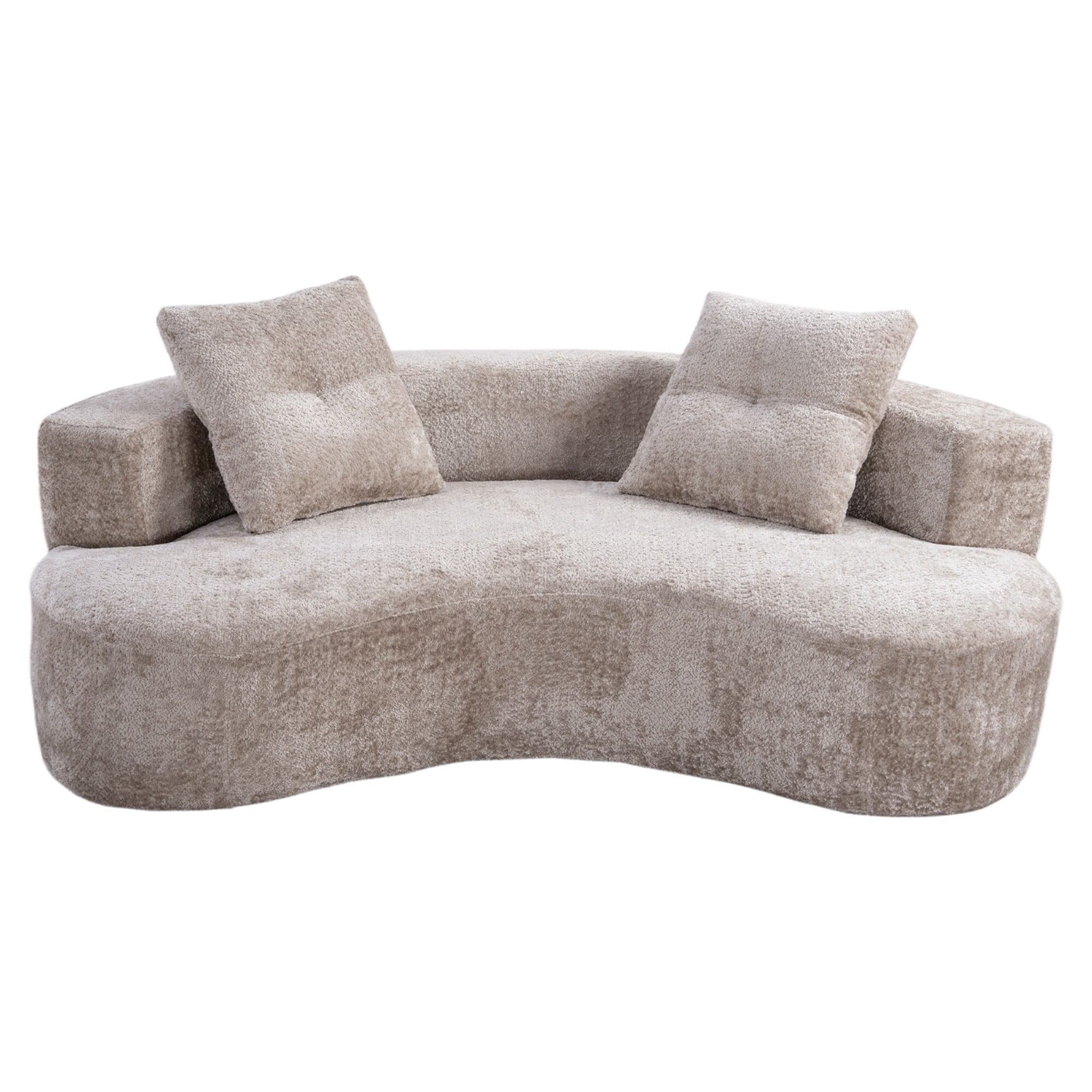 DEALTOPS 80" Curved Boucle Floor Sofa, 3-Seater Boneless Cloud Couch with 2 Pillows, No Assembly, Oatmeal