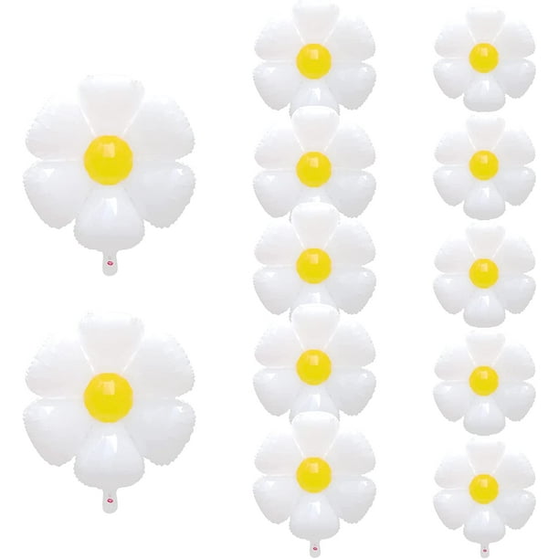 12 globos de margaritas, 3 tamaños de globos de flores blancas para decoraciones de cumpleaños de margaritas, baby shower, boda, suministros de decoración de fiesta de margaritas JAMW Sencillez