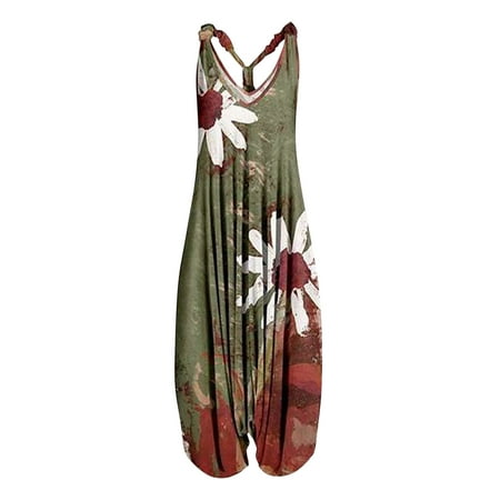 

Dyegold Jumpsuits for Women Casual Jumpsuit Women Daisy Print Tie Dye Casual Loose Long Playsuit Overalls 2023 Summer Teens Sleeveless V Neck Rompers