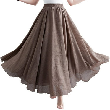 Hamky Skirts for Women Maxi Skirt Fall Skirt Womens Solid Color Half Skirt Elastic Waist A Line Skirt Long Half 85cm Skirt High Waisted Skirts A Line Skirt Green Skirt M