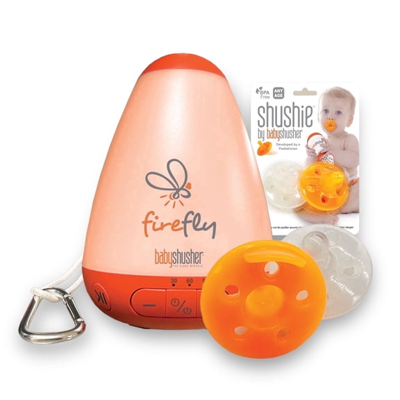 Firefly by Baby Shusher & Shushie™ Baby Bundle, Sound & Light Machine with 2 Pacifiers, Portable Nursery & Travel Set