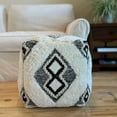thumbnail image 3 of Fringy Big Boho Ottoman Pouf, Cotton, Wood and Beans, Black and White Tribal Cube, 19.75 Inches, 3 of 8