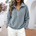 thumbnail image 2 of XAOFW Half Zip Sweatshirts For Women Long Sleeved Turndown Collar Loose Fitting Casual Warm Pullover Sweatshirts Trendy Tops S, 2 of 4