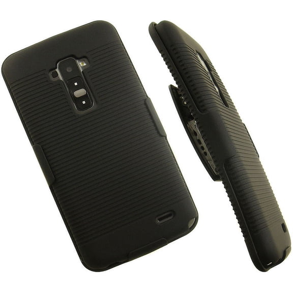 NAKEDCELLPHONE'S BLACK RUBBERIZED HARD CASE   BELT CLIP HOLSTER STAND FOR LG G FLEX GFLEX PHONE (F340, D955, D958, D959, F340s, D950, LS995, D959n)
