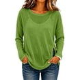 thumbnail image 2 of TAGOLD Womens Blouses & Shirts Solid Color Crew Neck Split Long Sleeve Loose Casual Sunscreen Top, 2 of 5