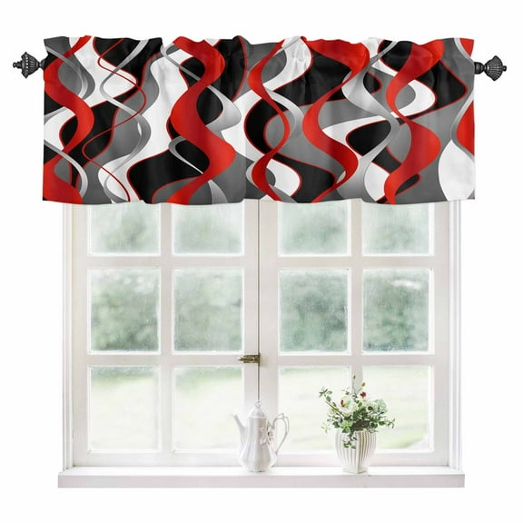 Red Stripe Kitchen Valances for Windows 42x12 Inch Kitchen Curtains Valances Rod Pocket Grey White Ombre Geometric Modern Abstract Bathroom Window Valances for Window Treatment Decor
