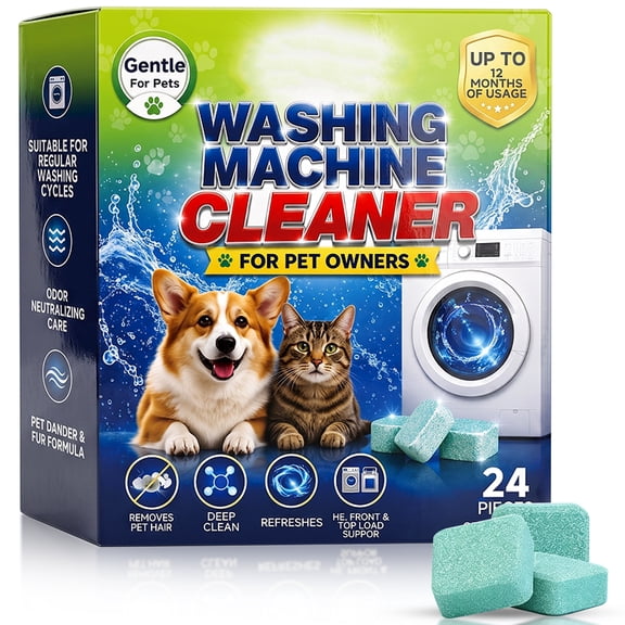 Washing Machine Cleaner Tablets, for Pet Owners Washing Machine Cleaner, Multi-Enzyme Deep Cleaner to Remove Stains and Odors for HE Front and Top Loaders, Septic Safe, 24 Tablets