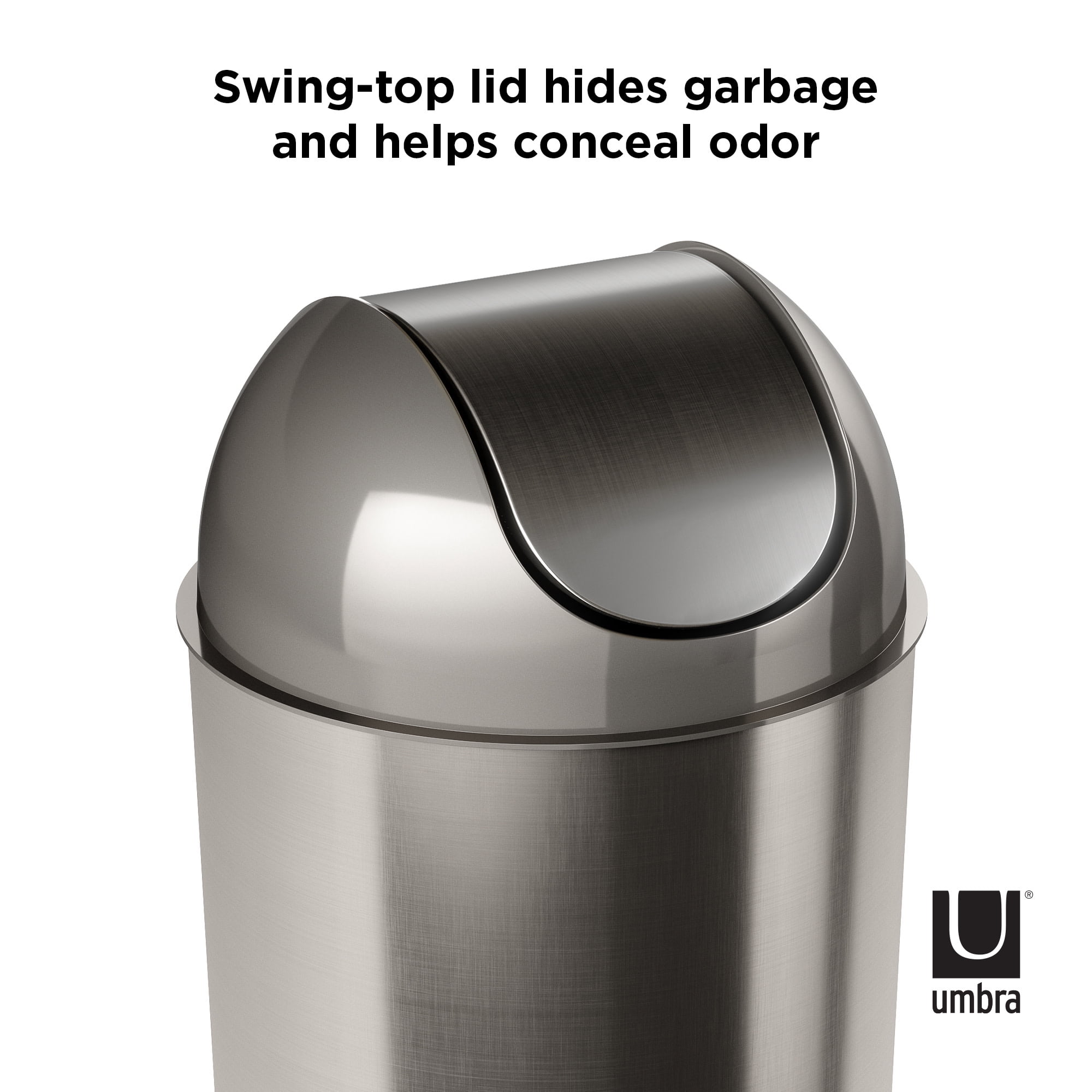 Umbra 2.5 Mezzo Plastic Swing Top Lid Bathroom Trash Can, Silver