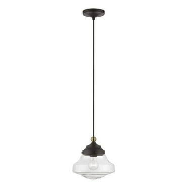 Ghessington 1-Light Bronze Island Mini Pendant with Antique Brass Accent with Clear Glass