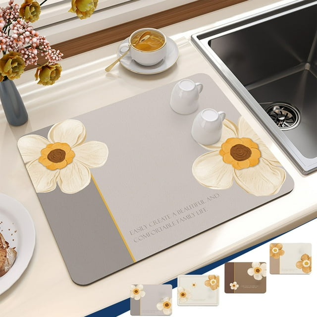 Ganfancp Alfombrilla de Piedra para Secar Platos para Mostrador de Cocina Absorbente de Calor Tierra de Diatomeas Alfombrilla para Fregadero para Platos Botellas Vasos Tazón de Mascota 16X12 Pulgadas
