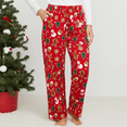 thumbnail image 2 of PatPat Womens Christmas Pajama Pants Flannel Plush Pj Bottom Super Soft Toasty Warm Sleep Pants with Pockets Gingerbread Man Print, Red, M, 2 of 12