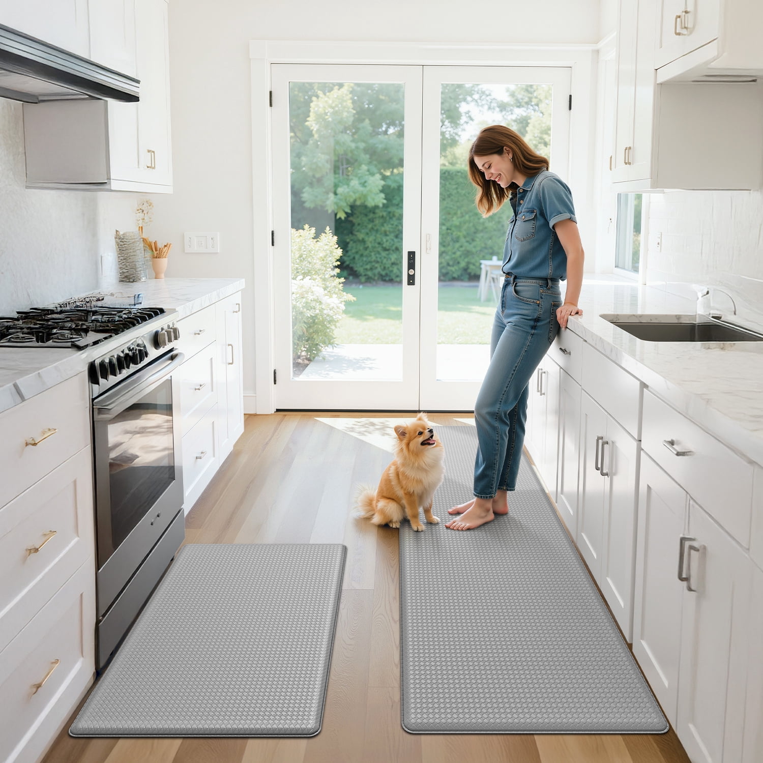 PABUBE Kitchen Rug and Mat Kitchen Mat Anti Fatigue, Non Slips Kitchen Floor Mat, Kitchen Rug or Mat Washable, 17"x 29"+17"x 59", Gray