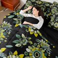thumbnail image 4 of Homewish Vintage Bohemian Flower Bedding Comforter Set 7pcs, Black Green King Bedding Sets, Hippie Plant Botanical Reversible Bed Sheets, Super Cozy Room Decor, 4 of 7