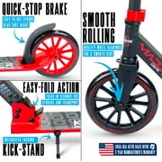Folding Commuter Kick Scooter for Adults and Teens – Adjustable Handlebar – Big 200mm Wheels – Lightweight Durable Frame – Madd Gear Red Kruzer 200