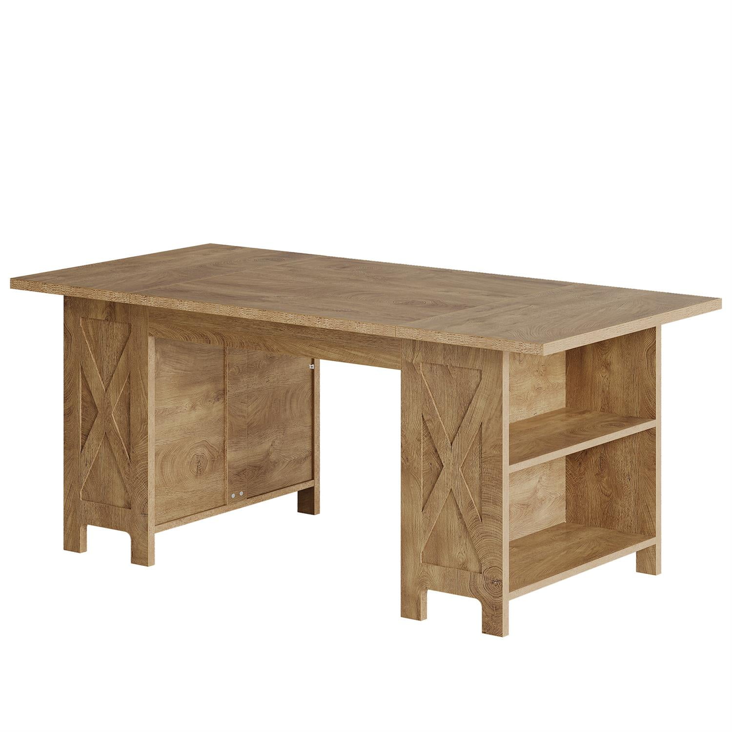 Demi Bonn 62" Large Rustic Wood Desk, Spacious Home Office Writing Station, Durable Workstation Table for Home & Office, Brown