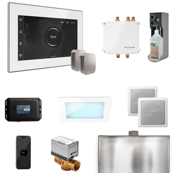 Mr Steam Bliss Max Steam Shower Ctrl Pkg w/iSteamX Control and Steamhead in White Brushed Nickel