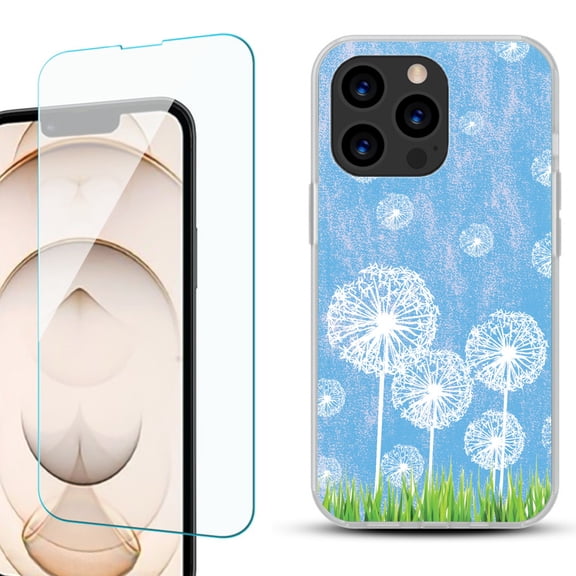 Slim-Fit Anti-Scratch Gel TPU Phone Case for iPhone 13 Pro, with Tempered Glass Screen Protector, by OneToughShield ® - Dandelion Sky