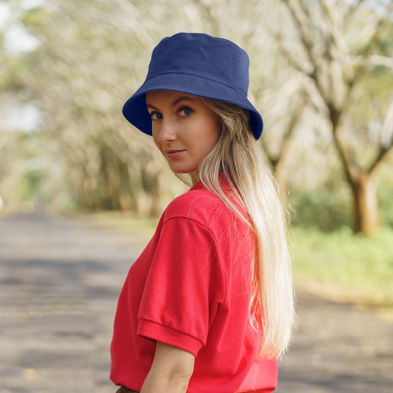 Bucket Hat for Women Men 100% Cotton Sun Hats UV Protection Packable Solid  Color Unisex Cap for Summer Travel, White 