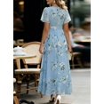 thumbnail image 2 of Light Blue Chiffon Floral Print Ruffle Sleeve Midi Dress For Women, 2 of 6