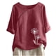thumbnail image 1 of Blusas de Manga Corta para las Mujeres Impresas Cuello Redondo Camiseta Casual, Blusa de Algodón de Imitación para las Mujeres, 1 of 4
