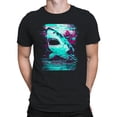 thumbnail image 2 of Neon Glitch Shark Art Black Men's T-shirt, 2 of 3