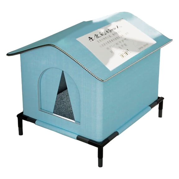 Outdoor Cat House Waterproof Weatherproof Insulated Winter Shelter for Stray Cats with Raised Floor, Warm Windproof Tent for All Seasons, Includes Stand 36*36*36cm Blue