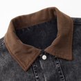 thumbnail image 6 of EANJE Men's Vintage Washed Trucker Jacket Casual Contrast Corduroy Collar Button Down Work Jacket with Pockets for Street Daily Outfit Black L, 6 of 6
