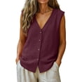 thumbnail image 2 of Yotami Womens Button Down Shirt Sleeveless V-Neck Breathable Casual Tank Tops for Beach Summer Solid Color Loose Blouse, 2 of 5