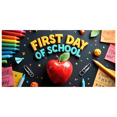 thumbnail image 1 of Colorful Backdrop Banner with Apple and School Elements for First Day of School Party Supplies Photography Props Decorations School Events Classroom Decor Back to School Celebrations, 1 of 4