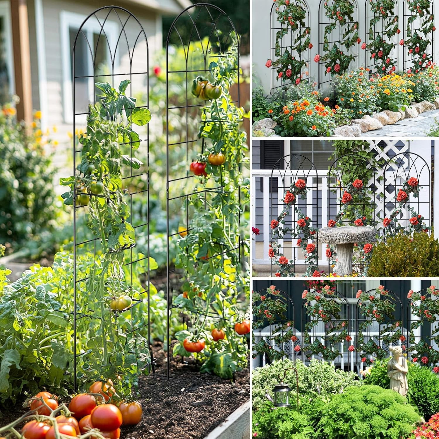 FICISOG 4 Pack 59x16in Metal Garden Trellis for Climbing Plants,Black Large Trellis for Climbing Plants Outdoor, Roses, Vegetables Vines Flowers Support, Large Decorative Outdoor Trellis