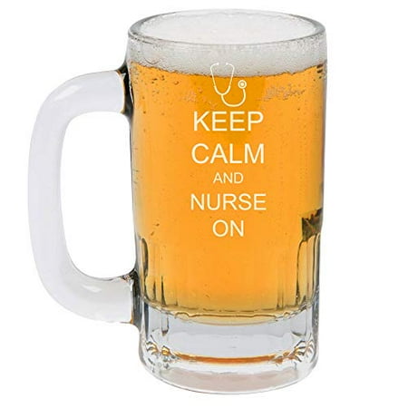 

12oz Beer Mug Stein Glass Keep Calm And Nurse On