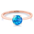 thumbnail image 2 of Gem Stone King 10K Rose Gold Blue Simulated Opal Solitaire Engagement Ring for Women (0.30 Cttw, Round Cabochon 6MM, Gemstone October Birthstone, Size 8.5), 2 of 5