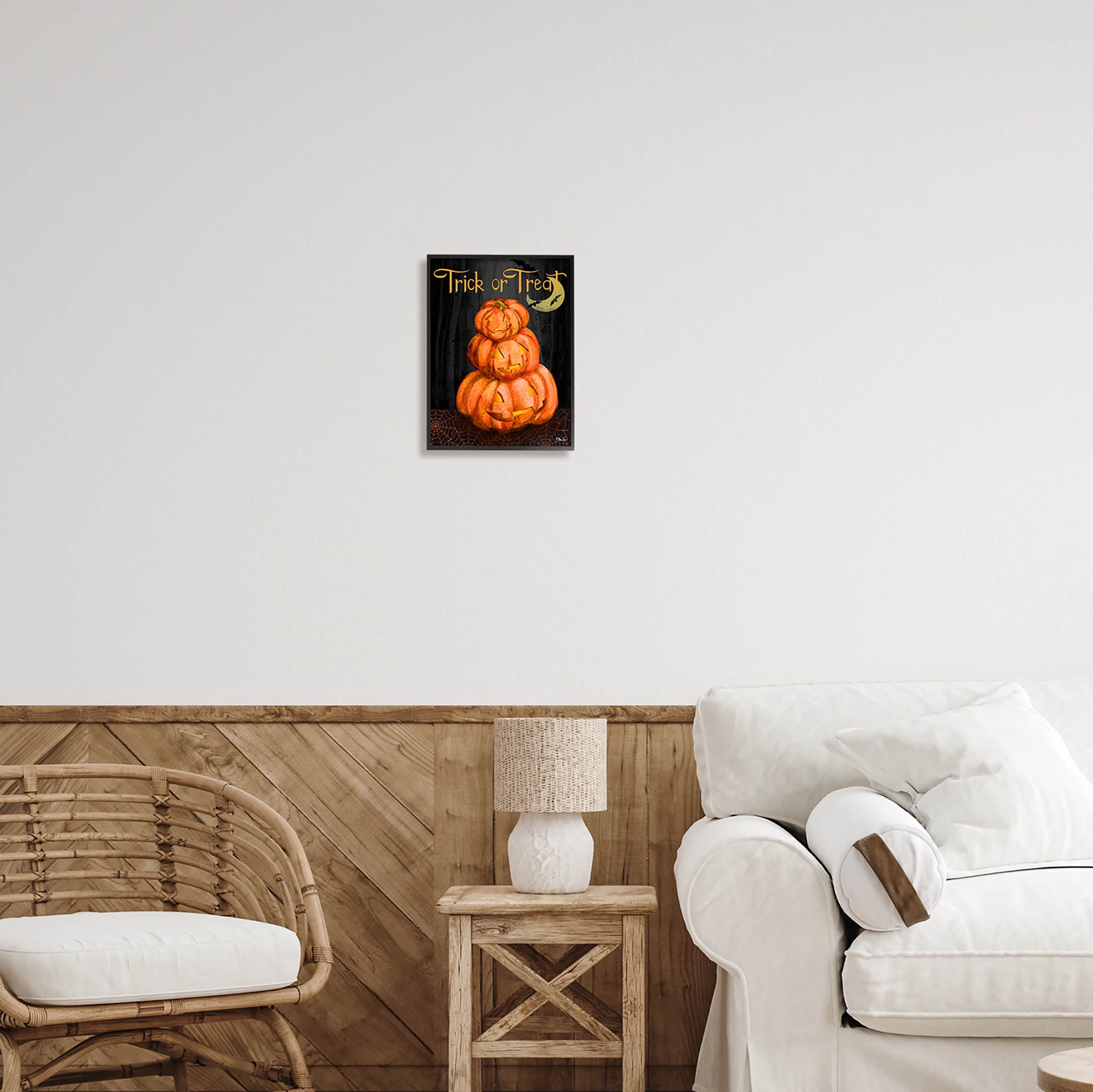 Stupell Industries Trick Or Treat Halloween Jack-o-Lantern Graphic Art Black Framed Art Print Wall Art, Design by Paul Brent