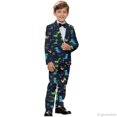 thumbnail image 4 of Whosucclay Cute Cartoon Dinosaur Print Boys Suit Set, Polyester Cloth Adjustable Elastic Waist Blazer Pants Set for School School Ceremony, 2 Piece Formal Wear Outfit, 4 of 10