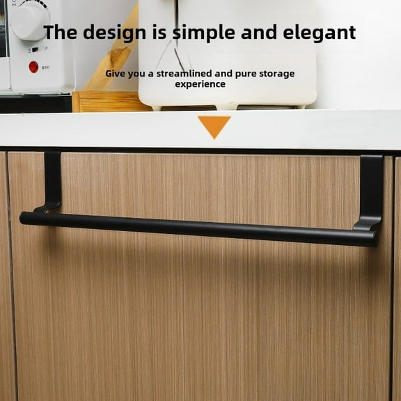 1Pcs Cabinet Door Towel Holder, Over Cabinet Towel Bar, Stainless Steel Dish Towel Holder for Cabinet Door Kicthen Towel Rack, Matte Black 2 Pack