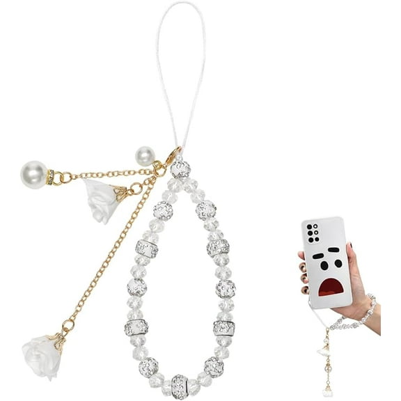 Cell Phone Straps Creative Crystal Flower Pendant Phone Charm Non-Slip Phone Lanyard Wrist Strap for Decoration