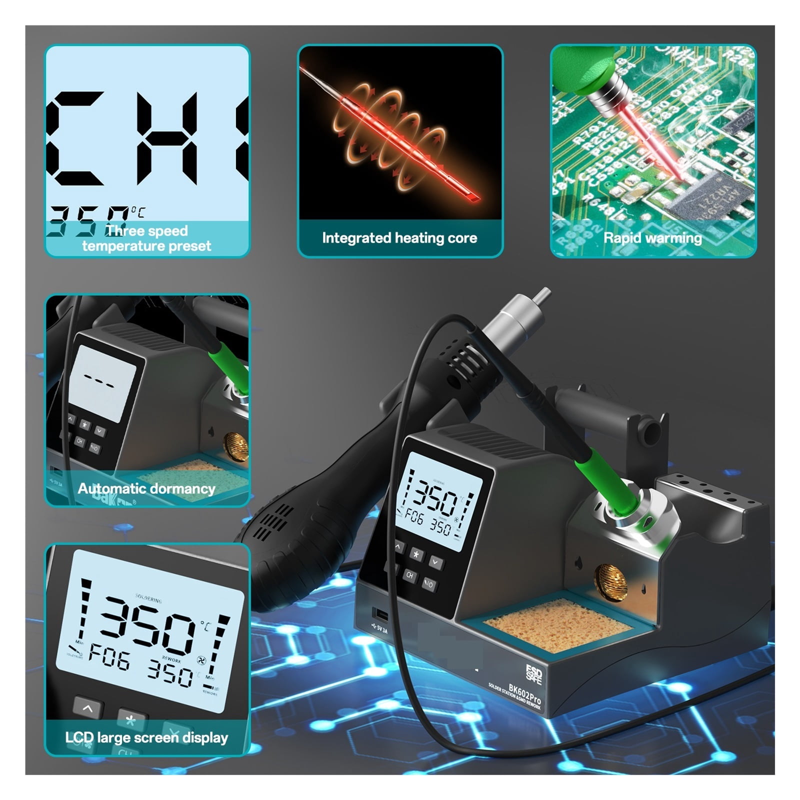 BK602 PRO 2-in-1 Soldering Station, C115 Precision Rework & Heat Gun