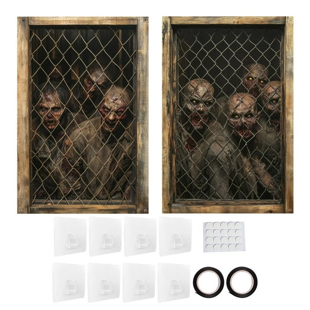 2 pósteres de pared de Halloween espeluznantes, póster de cara escalofriante, cortinas estéticas para ventanas Estilo F